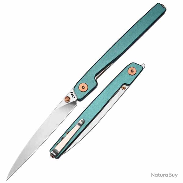 Couteau CJRB Lanky Lame Wharncliffe Acier AR-RPM9 Manche Blue Aluminum Liner Lock J1965BU
