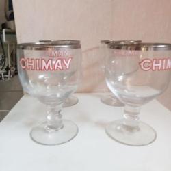 verre cristal bi&egrave;re Chimay dorure argent blanc transparent vintage bistrot 45 cl lot de 4 verres &eacute;ma