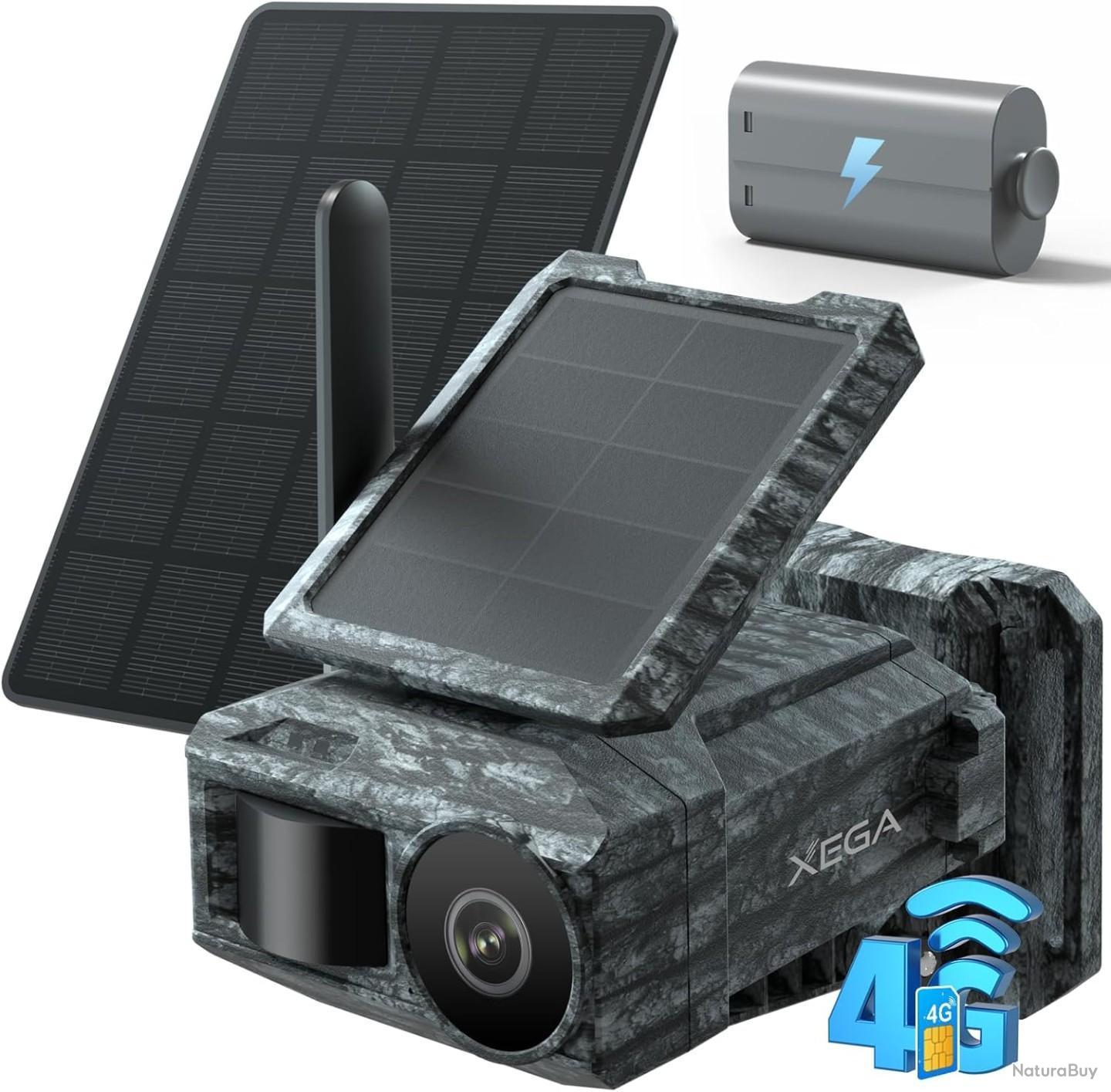 Xega 4G LTE Camera Solaire Avec Carte SIM, 2K 3MP IP Caméra Surveillance Extérieure Sans Fil à Batterie, PTZ Détection De Mouvement Personnalisée Projecteur/Sirène Alerte Instantanée Sur App(Non WiFi