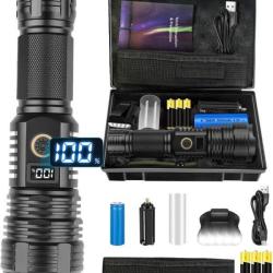Lampe Torche LED Tactique 5 Modes &Eacute;tanche IPX5 Puissante 23000 Lumens Batterie 5000mAh Zoom