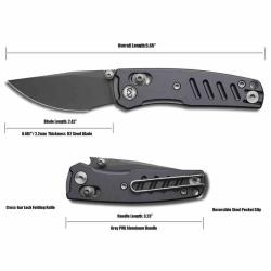 Couteau Miguron Evok Lame Drop Point Acier D2 Manche Dark Grey Aluminum Crossbar Lock MGR823ADG