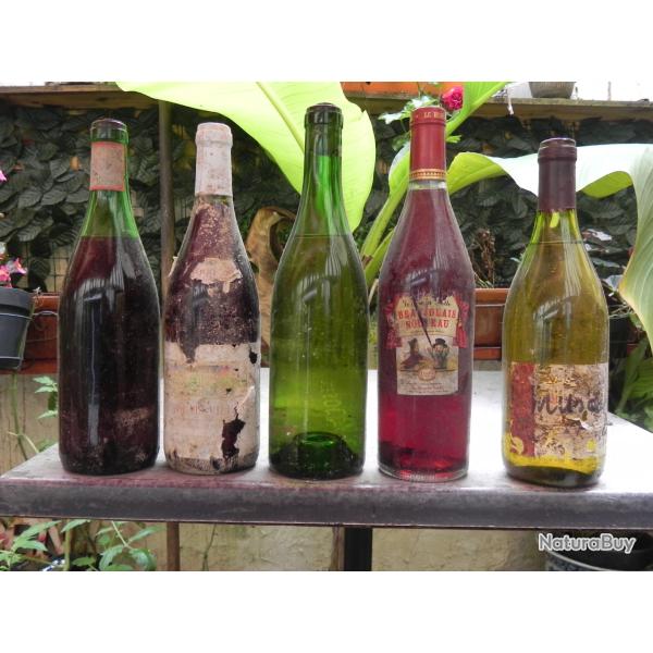 LOT DE 5 BOUTEILLES DE VIN DIVERS (et UN CALVADOS?)