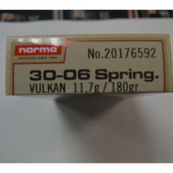1 BOITE DE 20 MUNITIONS  CALIBRE 30-06 NORMA VULKAN 11.7G/180GR NEUVE