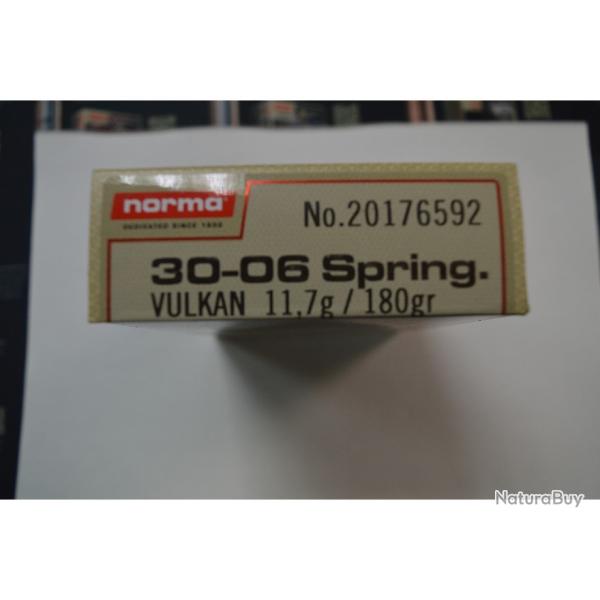 1 BOITE DE 20 MUNITIONS  CALIBRE 30-06 NORMA VULKAN 11.7G/180GR NEUVE