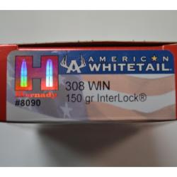 1 BOITE DE 20 MUNITIONS HORNADY CALIBRE 308 WIN  INTERLOCK 150GR/9.7G NEUVE