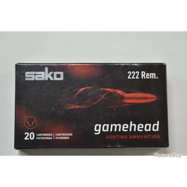 1 BOITE DE 20 MUNITIONS SAKO CALIBRE 222 REM GAMEHEAD EN 55GR/3.56G NEUVE