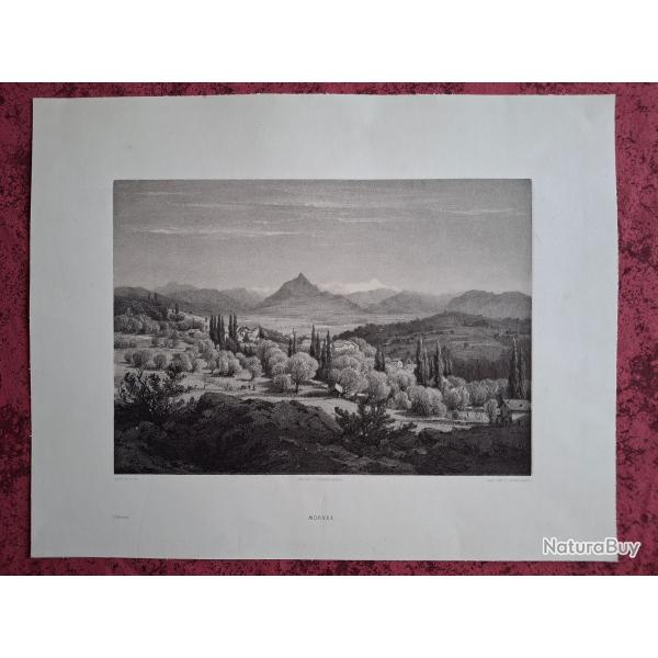 Rare Gravure vue de Mornex Haute Savoie � c�t� de Annemasse original de 1866 tr�s bon �tat