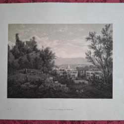 Rare Gravure vue de Saint Julien en Genevois Haute Savoie original de 1866 tr&egrave;s bon &eacute;tat