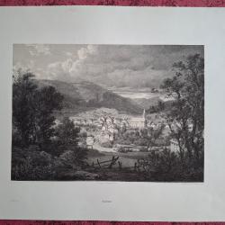 Rare Gravure vue de Boege Haute Savoie &agrave; c&ocirc;t&eacute; de Annemasse original de 1866 tr&egrave;s bon &eacute;tat