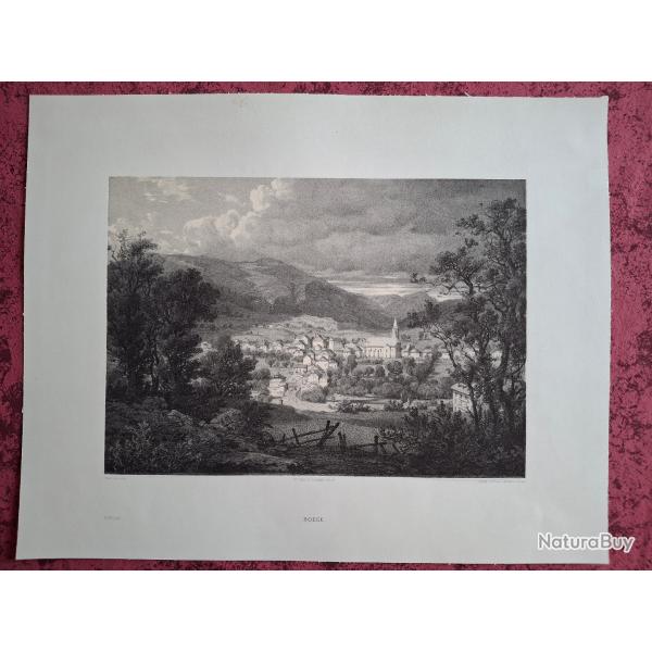 Rare Gravure vue de Boege Haute Savoie � c�t� de Annemasse original de 1866 tr�s bon �tat