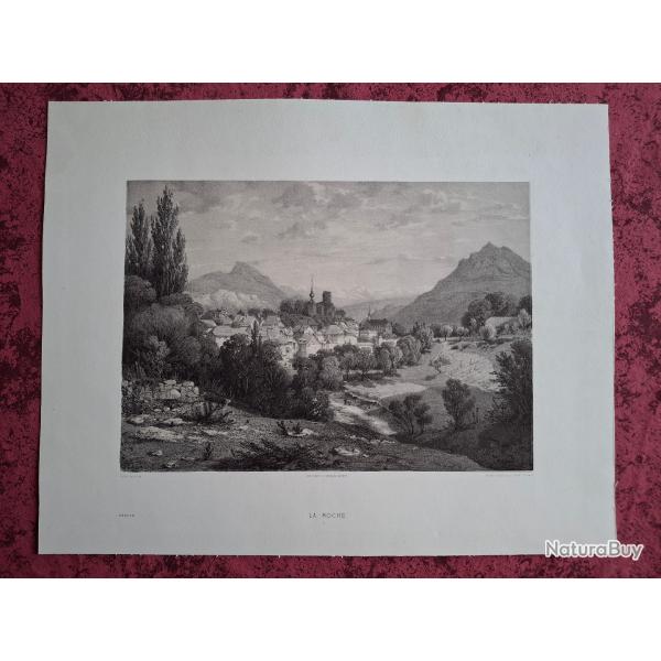 Rare Gravure vue de La Roche sur Foron Haute Savoie original de 1866 tr�s bon �tat