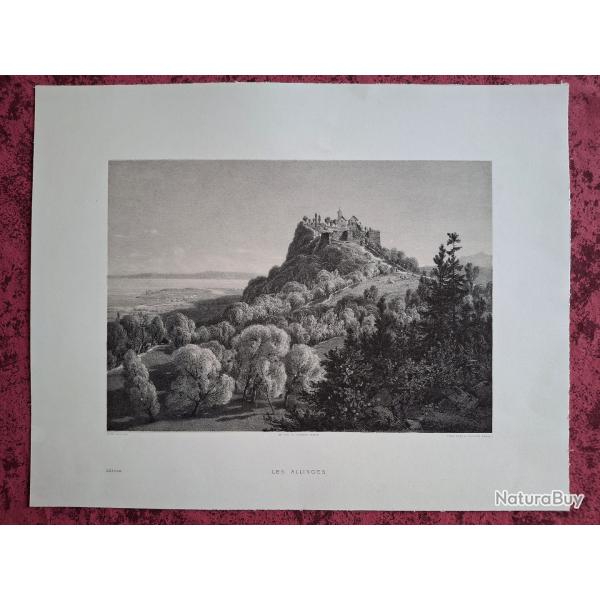 Rare Gravure vue de Allinges Haute Savoie � c�t� de Thonon original de 1866 tr�s bon �tat