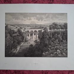 Rare Gravure vue de Rumilly Haute Savoie original de 1866 tr&egrave;s bon &eacute;tat