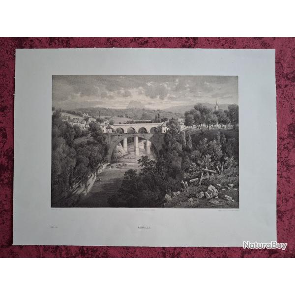Rare Gravure vue de Rumilly Haute Savoie original de 1866 tr�s bon �tat
