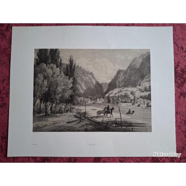 Rare Gravure vue de Cluses Haute Savoie original de 1866 tr�s bon �tat