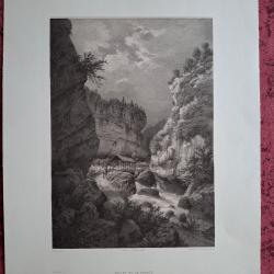 Rare Gravure vue de la vall&eacute;e de la Dranse &agrave; c&ocirc;t&eacute; de Thonon Haute Savoie original de 1866 tr&egrave;s bon &eacute;