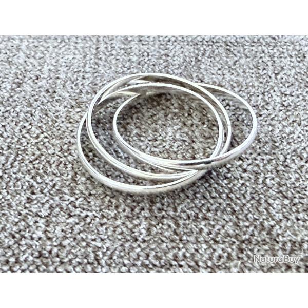Bague 3 anneaux neuve en argent massif - taille 59