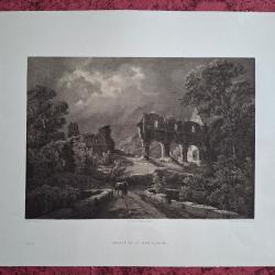 Rare Gravure vue de abbaye de Saint Jean d'Aulps entre Thonon et Morzine Haute Savoie original 1866