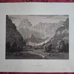 Rare Gravure vue de Sixt Fer &agrave; Cheval pr&egrave;s de Chamonix Haute Savoie original de 1866 tr&egrave;s bon &eacute;tat