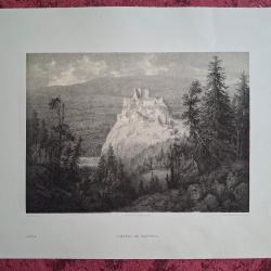 Rare Gravure vue du ch&acirc;teau de Faucigny pr&egrave;s de Annemasse Haute Savoie original de 1866 tr&egrave;s bon &eacute;ta