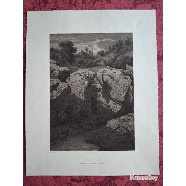 Rare Gravure vue des gorges de Montrottier pr�s de Annecy Haute Savoie original 1866 tr�s bon �tat