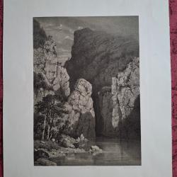 Rare Gravure vue des gorges du Fier pr&egrave;s de Annecy Haute Savoie original de 1866 tr&egrave;s bon &eacute;tat