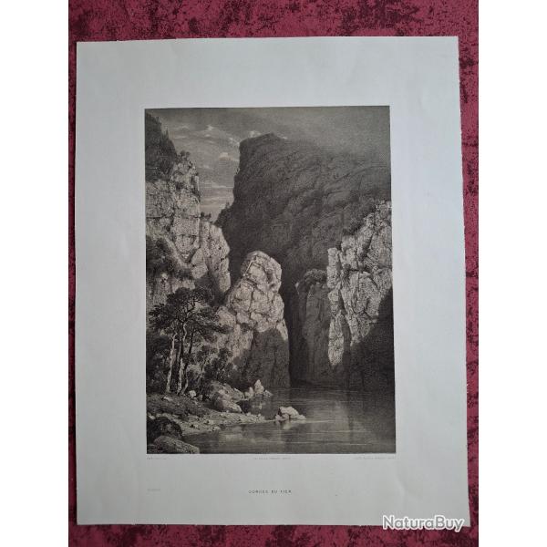 Rare Gravure vue des gorges du Fier pr�s de Annecy Haute Savoie original de 1866 tr�s bon �tat