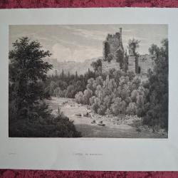 Rare Gravure vue du ch&acirc;teau de Boringes pr&egrave;s de Annemasse Haute Savoie original 1866 tr&egrave;s bon &eacute;tat