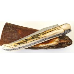Magnifique Couteau de Poche Neuf Grav&eacute; Laguiole MICKAEL GINISTY Ivoire de Mammouth Fossilis&eacute; 13/22cm