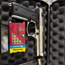 1 x PISTOLET A BLANC BLOW F92 FULL AUTO - 9MM PAK Chrome brillant