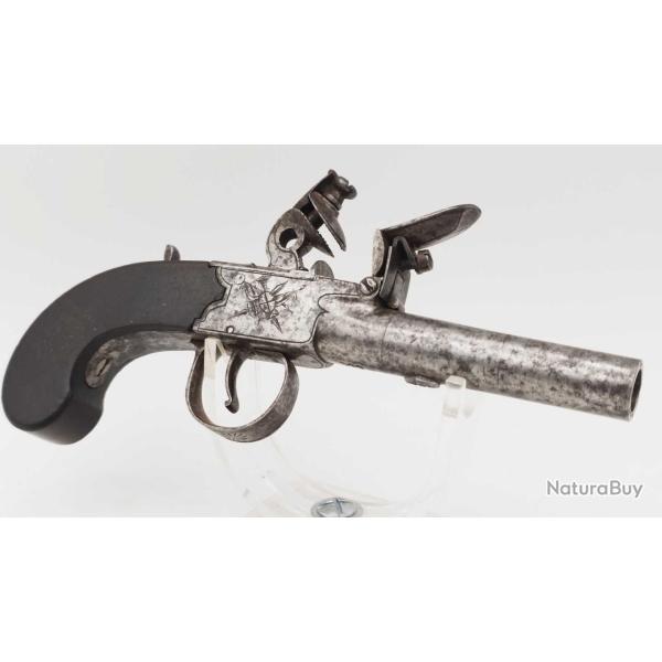 PISTOLET A SILEX DE GOUSSET DIT DE VOYAGE A BALLE FORCEE CALIBRE 10.2MM J.G JONES Categorie D