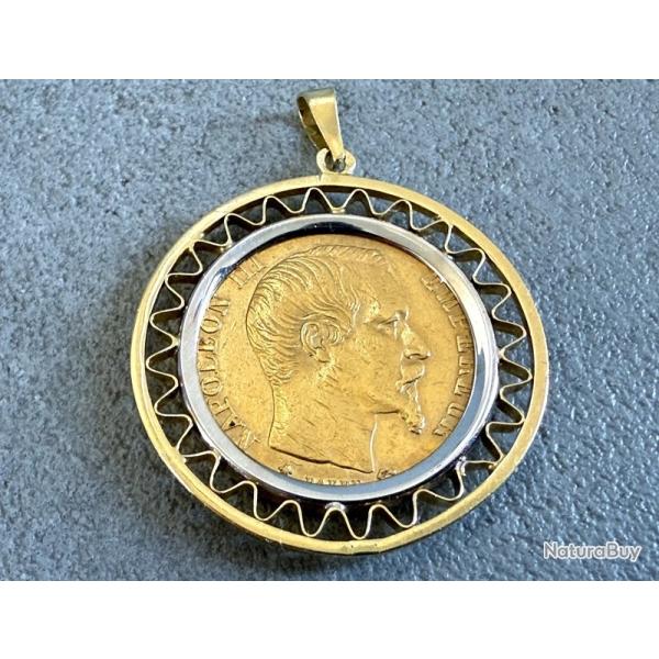 Pendentif ancien en or massif 18 carats avec v�ritable pi�ce de 20 francs or