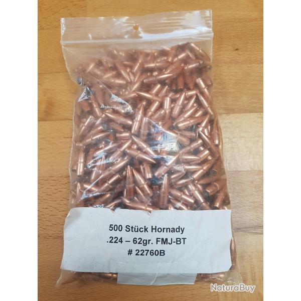 Vends ogives .224 Hornady 62 Grains FMJ-BT en lot de 100