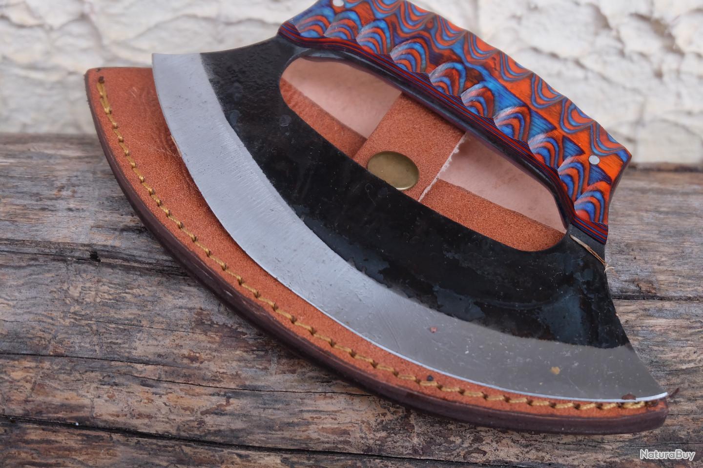 Couteau D'esquimau Ulu Inuit Lame Acier Carbone 1055 Manche Bois Usiné ...