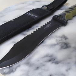 Couteau Chasse Survie Bowie Camillus Indulge Lame Acier 420 Scie Manche Caoutchouc &Eacute;tui Nylon