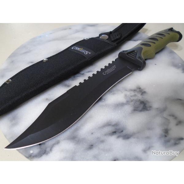 Couteau Chasse Survie Bowie Camillus Indulge Lame Acier 420 Scie Manche Caoutchouc �tui Nylon