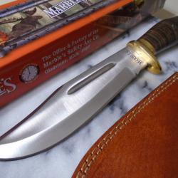 Poignard Bowie Couteau Crocodile Dundee Lame Acier Carbone Manche Cuir Etui Cuir Marbles