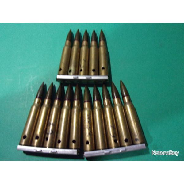 15 munitions /clip 7,5x54 MAS de 67, �tui laiton, balle blind�e tombac, neutralis�e