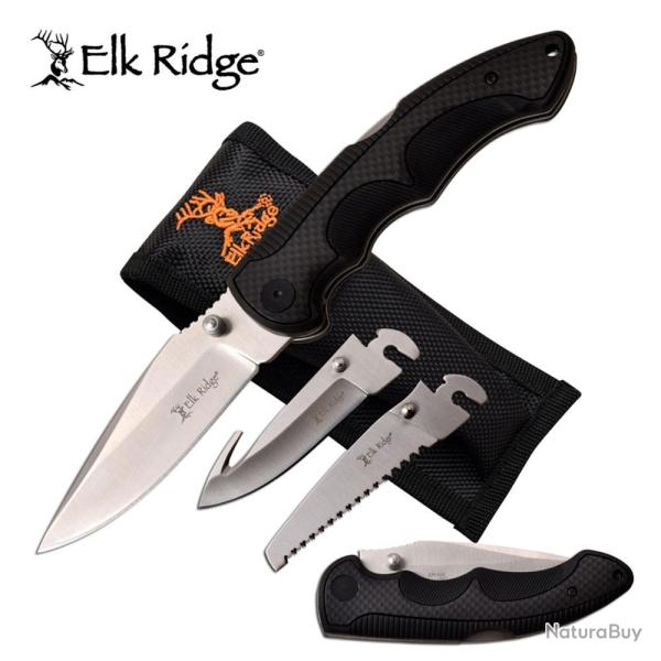 COUTEAU ELK RIDGE PLIANT CHASSE 3 LAMES AVEC MANCHE NOIR