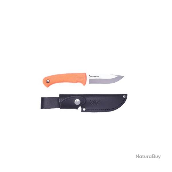 BROWNING PRO HUNTER COUTEAU A LAME FIXE + ETUI CUIR - MANCHE FLUO