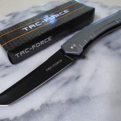 Couteau Tac-Force Semi Automatique Lame Acier 3Cr13MoV Tanto Manche Alu Anodis&eacute; Gris Liner Lock