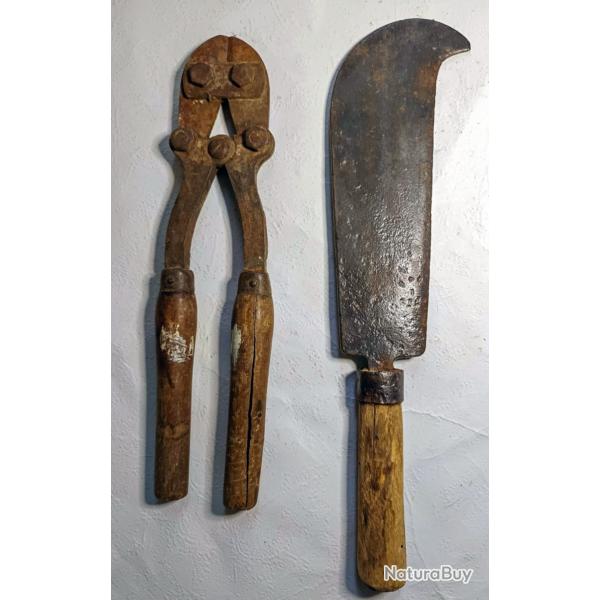 Lot Outils 14 18 ww1 pince tenaille peugeot serpette barbel�s dat�e 1915 tranch�e poilus
