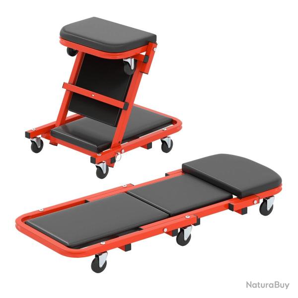 Chariot de visite pliable 102 x 40 x 14 cm 2-en-1 avec si�ge rembourr� et mobilit� flexible en m�ta