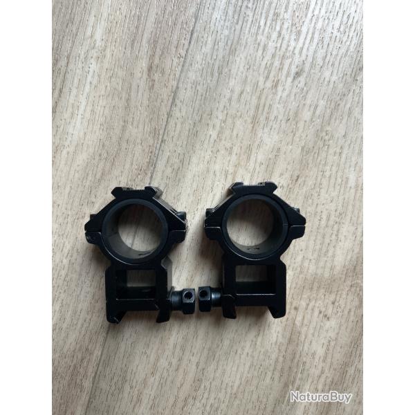Paire de Colliers haut rail 21 mm pour lunette de tir diam�tre 30/25.4 mm