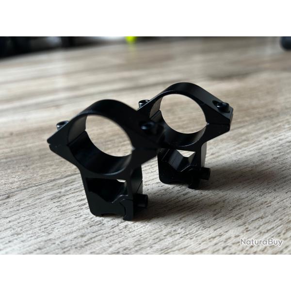 Paire de Colliers haut rail 11 mm pour lunette de tir diam�tre 25.4 mm
