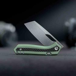 Couteau Vosteed Kroc Lame Acier S35VN Manche Alu Grey & Green Carbon Fiber Top Liner Lock VOSA1803