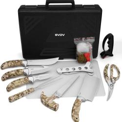 Kit de chasse 15 pi&egrave;ces GVDV - Couteaux d&eacute;pe&ccedil;age & &eacute;visc&eacute;ration - Scie &agrave; os - Cisailles - Mallette