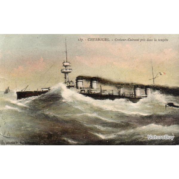 CPA - Marine de Guerre - CHRBOURG - Croiseur Cuirasse pris dans la temp�te -N�6056