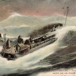 CPA - Marine de Guerre - CHRBOURG - Torpilleur de D&eacute;fense  mobile surpris par une  temp&ecirc;te -N&deg;6057