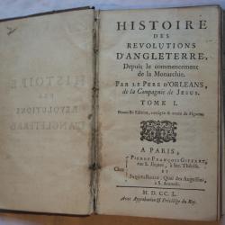 HISTOIRE DES REVOLUTIONS D'ANGLETERRE 1750 P&egrave;re d'Orl&eacute;ans TOME 1